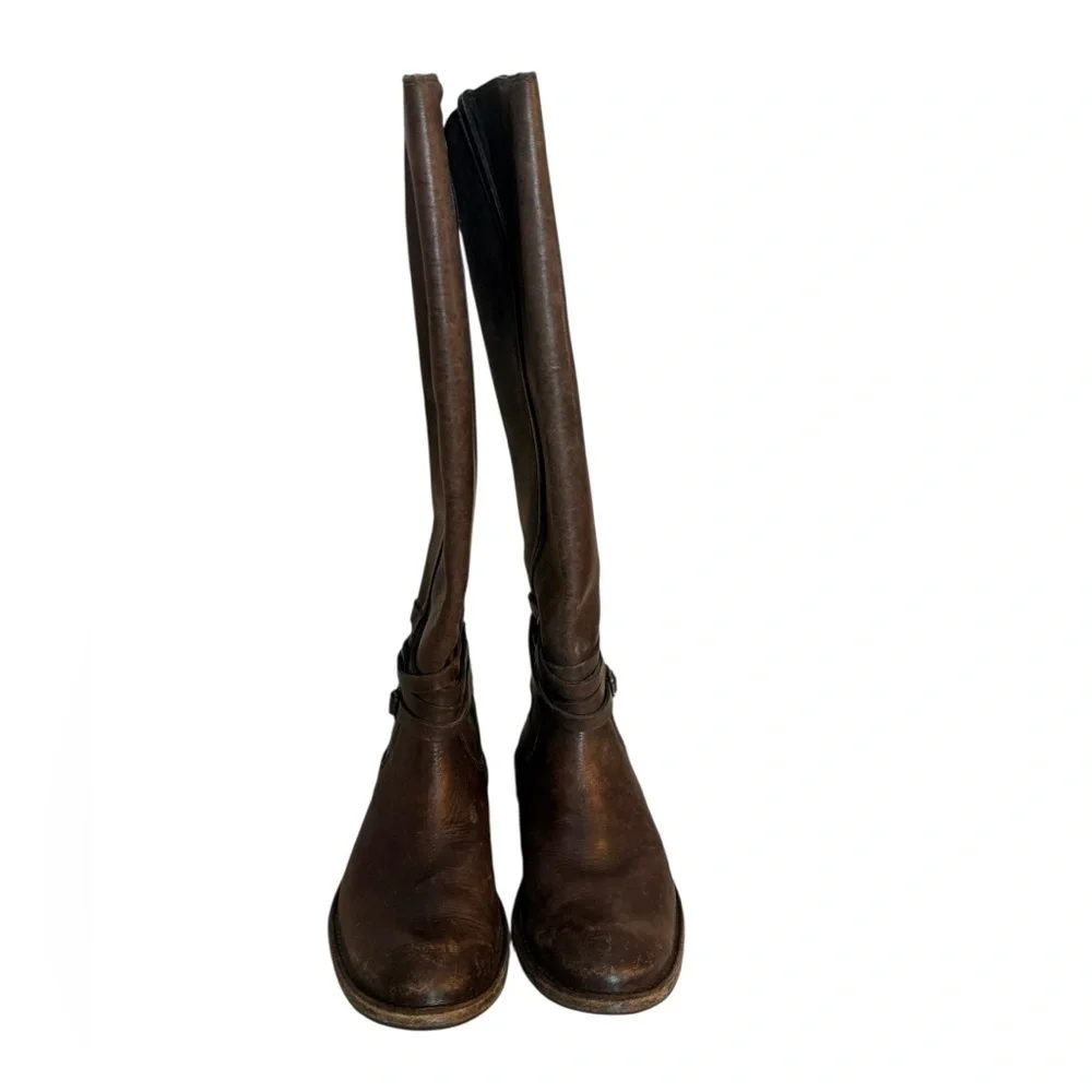 Frye Dark Brown Leather Shirley Riding Plate Boots
